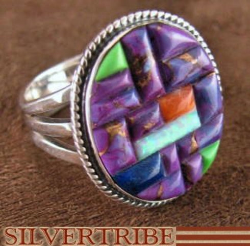 Silver Jewelry Magenta Turquoise Multicolor Ring Size 5-1/2 NS37924
